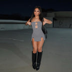 Women Clothing Bow Hollow Out Cutout out Sleeveless Split Sexy Sexy Dress Bonnie J