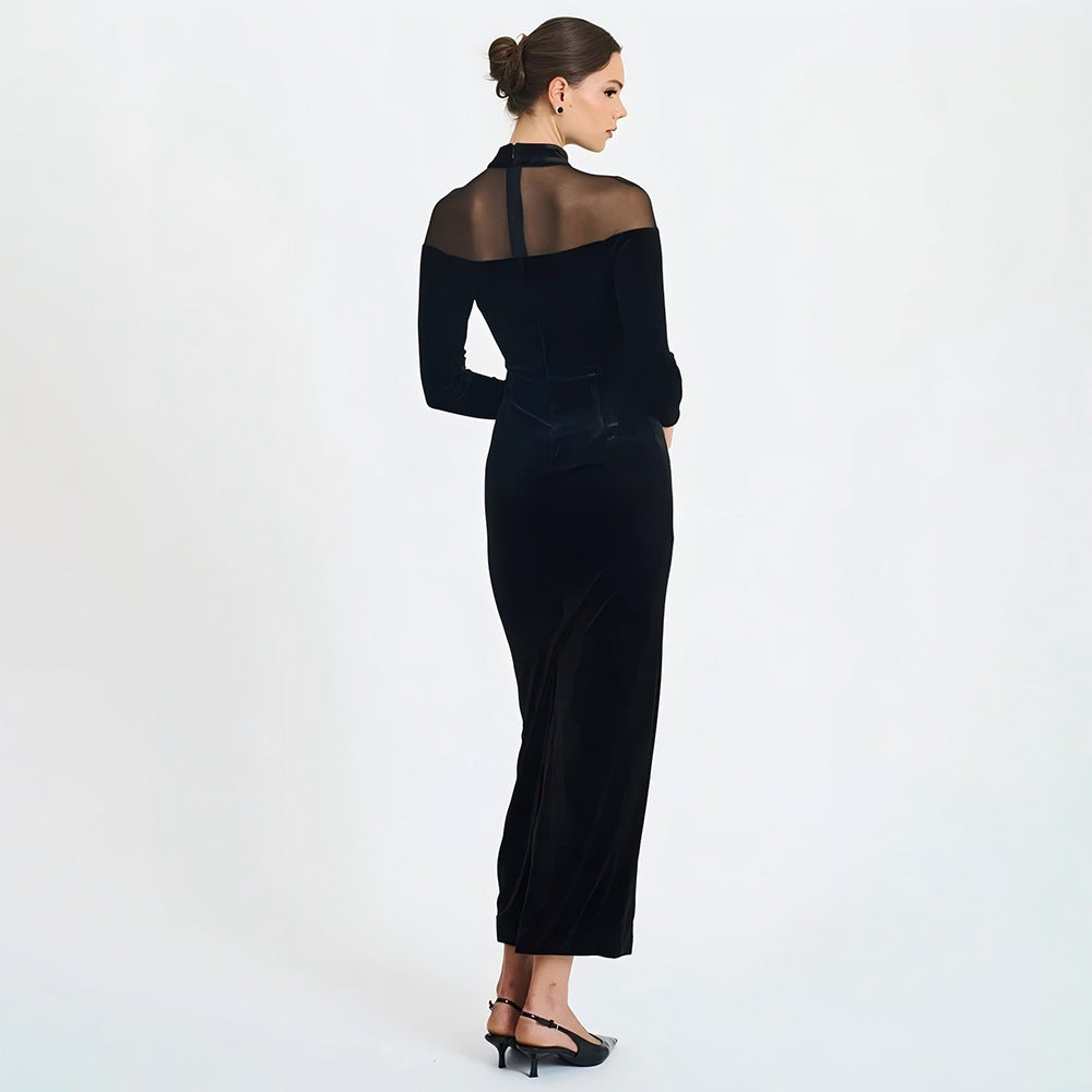 Robe moulante sexy unie en voile transparent pour l'automne et l'hiver