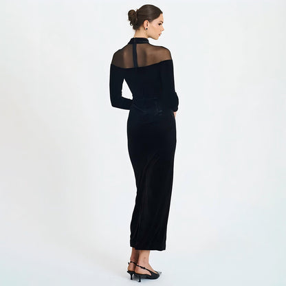 Vestido de gasa transparente con costuras para otoño e invierno, sexy, ajustado, de color liso.