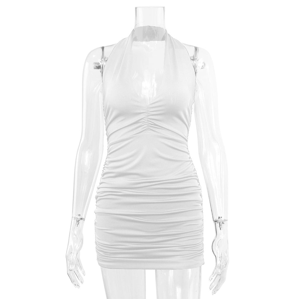 Vestido plisado minimalista sexy con escote en V y espalda descubierta para mujer, novedad de verano