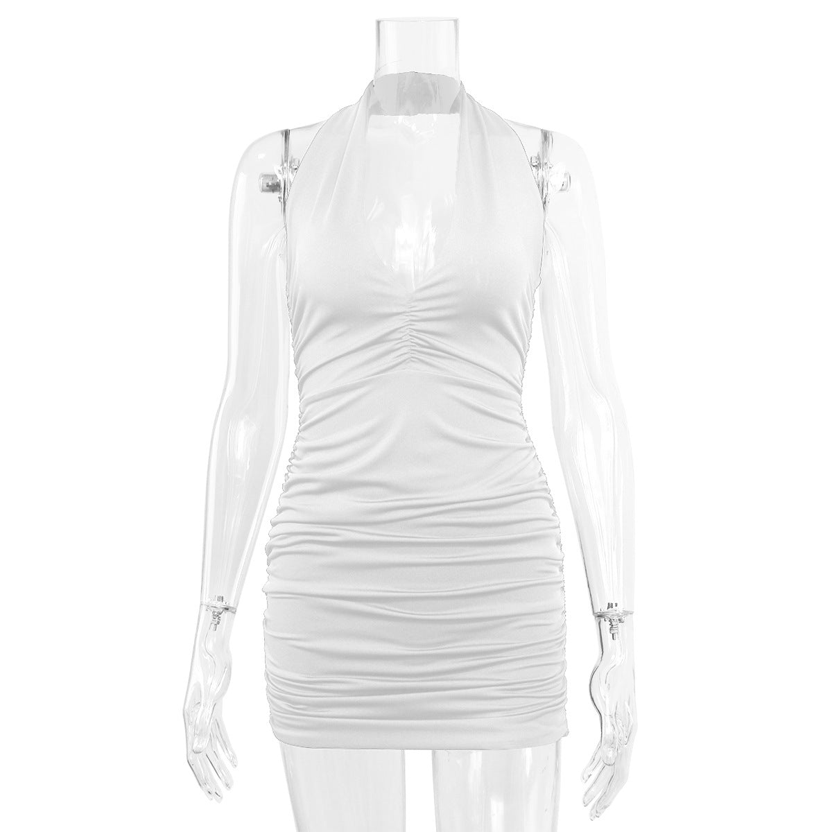 Vestido plisado minimalista sexy con escote en V y espalda descubierta para mujer, novedad de verano