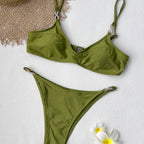 Solid Color Low Waist Three Point Bikini Sexy Backless Bikini Thunder