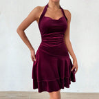 Vestido halter sexy para mujer, otoño invierno, espalda descubierta, diseño sexy de socialité, corto