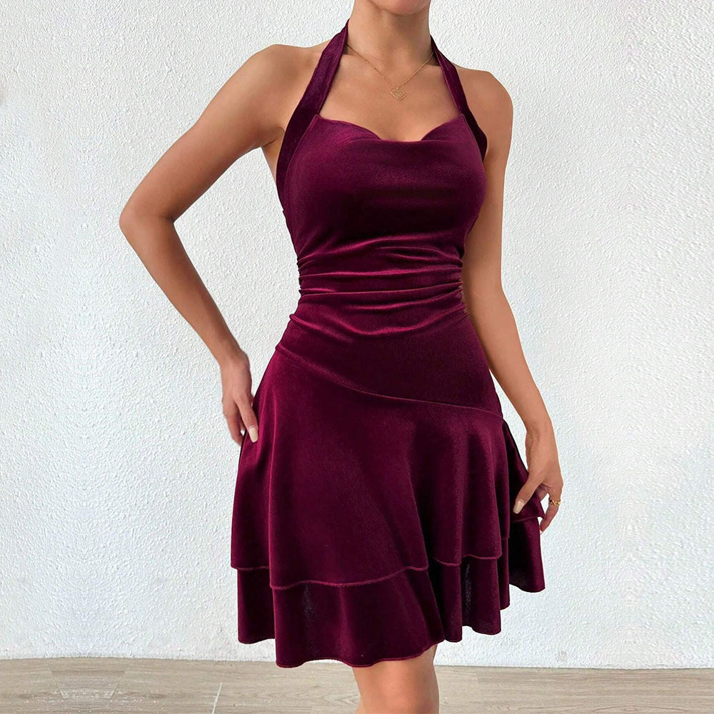 Vestido halter sexy para mujer, otoño invierno, espalda descubierta, diseño sexy de socialité, corto