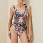 Traje de baño de una pieza de primavera, sexy, estampado de malla, pantalones de cintura alta, bikini