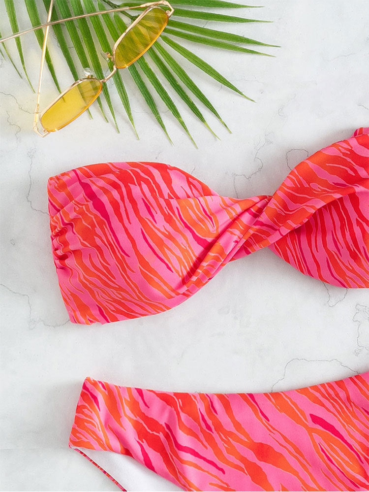 Traje de baño de bikini bandeau estampado sexy sin espalda dividido traje de baño de dos piezas