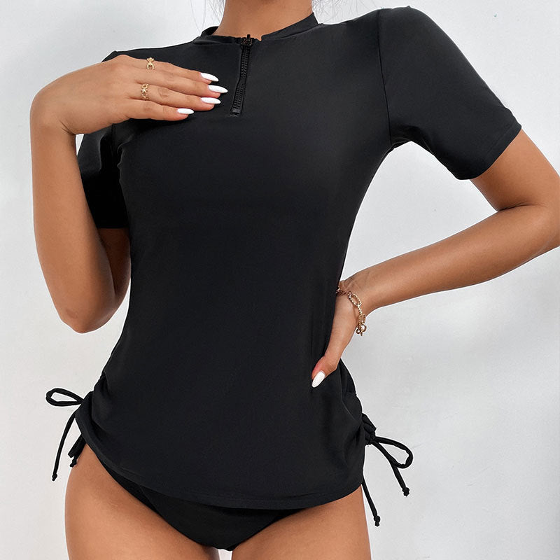 Traje de baño de una pieza con protección solar y manga corta, bikini triangular ajustado, deportivo, dividido