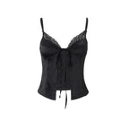 Women Clothing Slim V neck Lace Cardigan Lace up Sexy Camisole for Women Burgatti