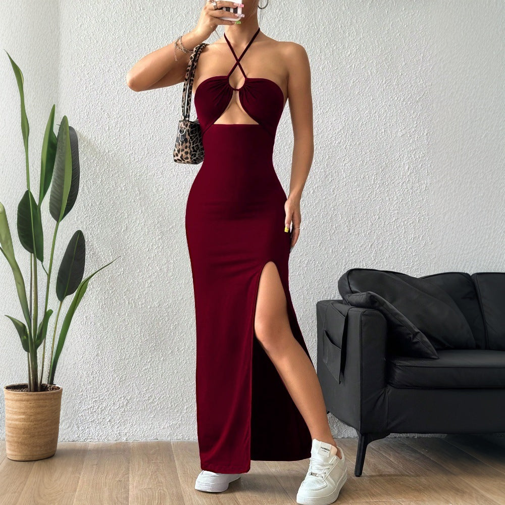 Women Clothing Spring Summer Sexy Halter Dress Socialite Slimming Slim Fit Maxi Dress Yiskiss