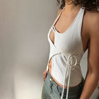 Gilet d'été sexy dos nu à lacets pour femme