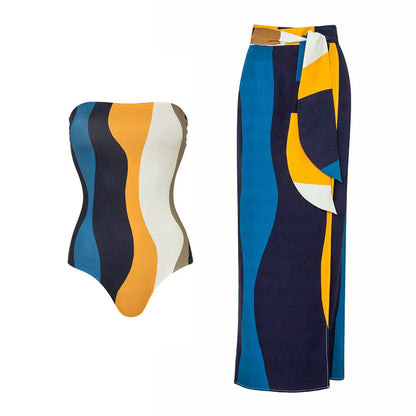 Traje de baño triangular de una pieza con top de tubo sexy, falda cruzada con cinturón sexy