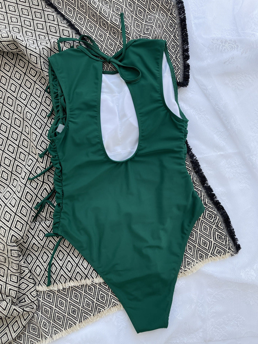 Drawstring Lace-up Sexy Bikini Solid Color Pleated Swimsuit Crisscross Twingo