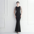 Beaded Bridesmaid Guest Wedding Celebration Long Fish Tail Dress YENYU