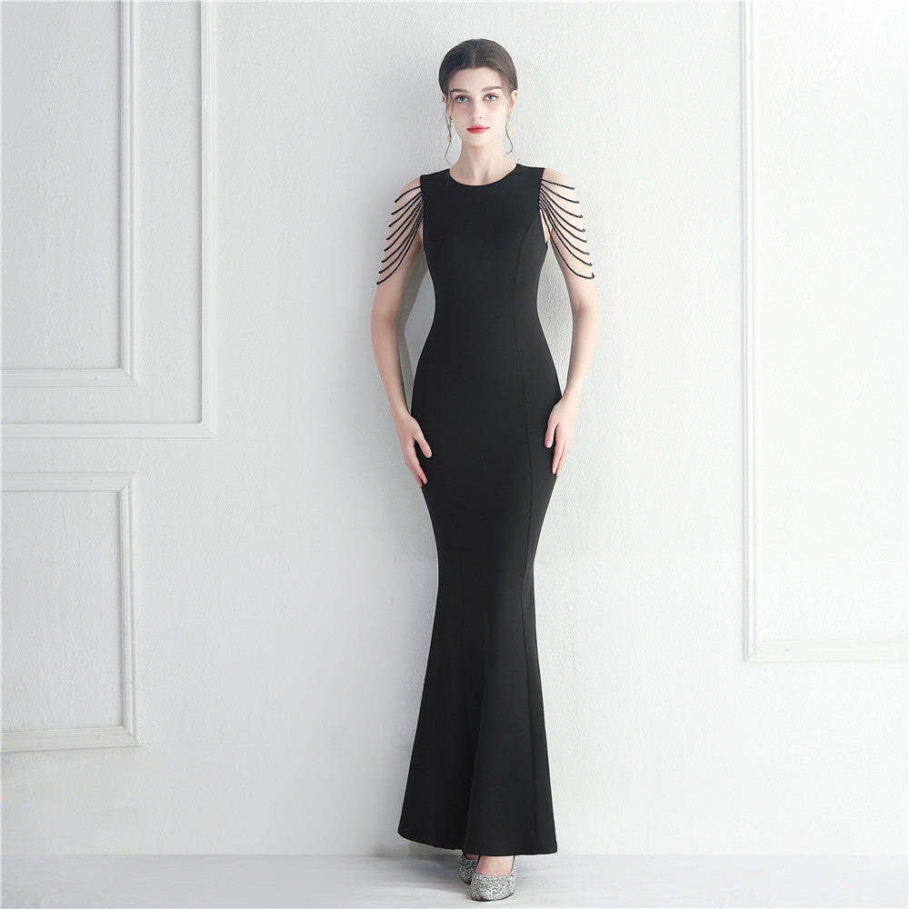 Beaded Bridesmaid Guest Wedding Celebration Long Fish Tail Dress YENYU