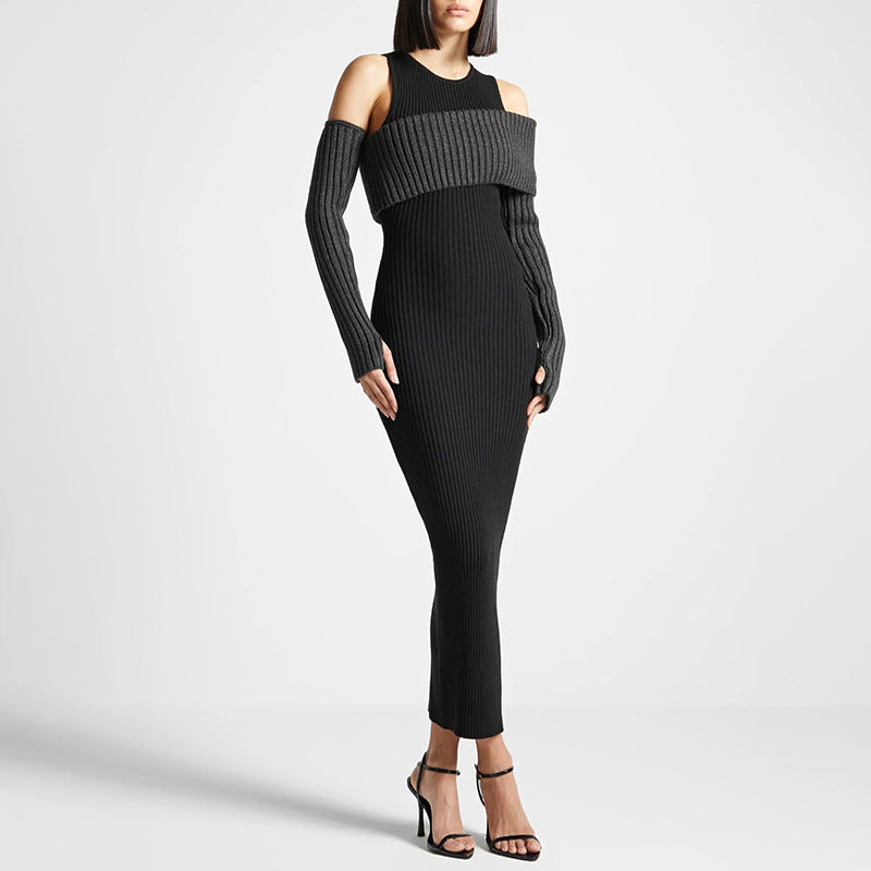 Autumn Elegant Slim Fit Slimming Patchwork Dress Socialite Knitted Dress for Women Sailfish