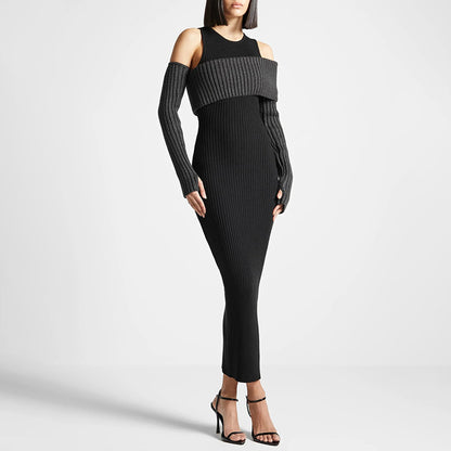 Autumn Elegant Slim Fit Slimming Patchwork Dress Socialite Knitted Dress for Women Sailfish