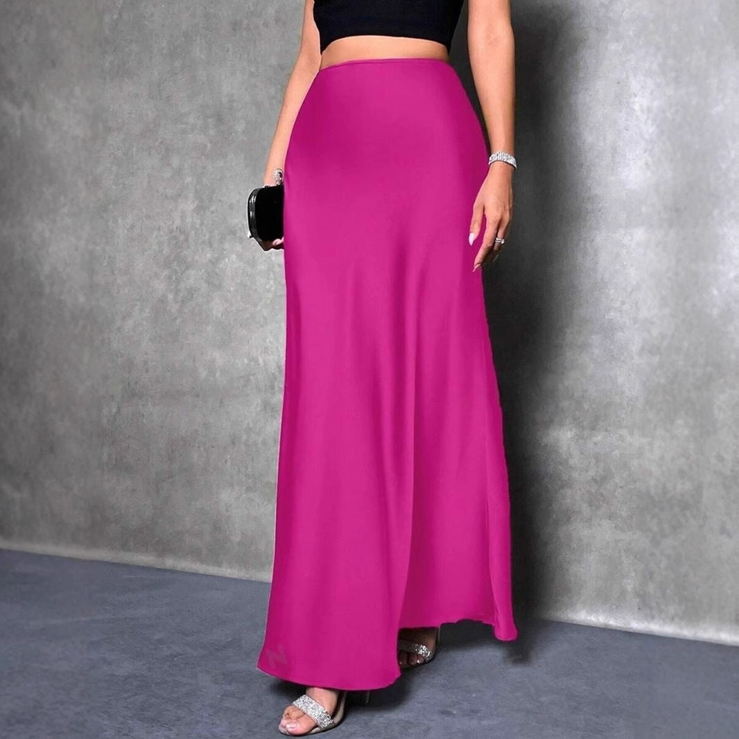 Jupe en satin automne hiver simple jupe longue trapèze vêtements pour femmes