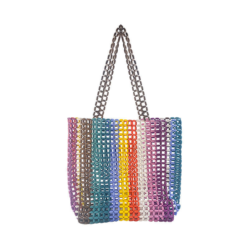 Color Handbag with Wooden Beads Decoration