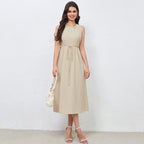 Popular Casual Elegant Design Waist Belt Slimming Pleating Back Dress Yiskiss