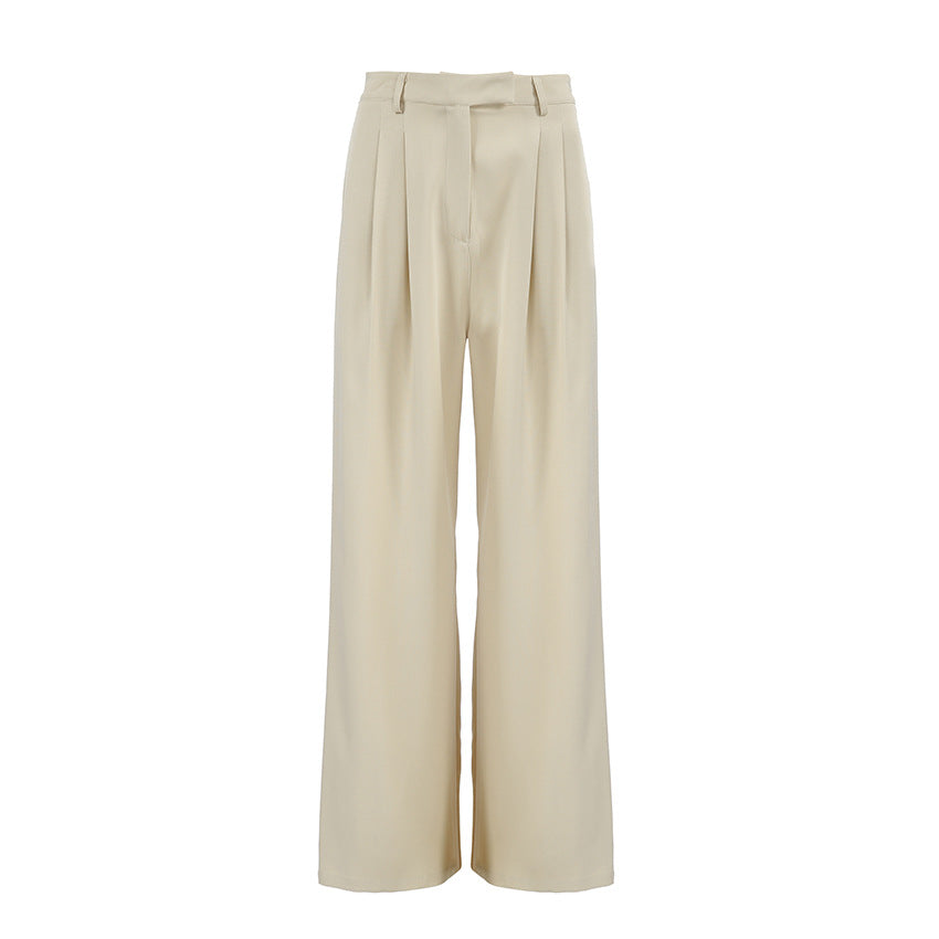 Pantalon kaki décontracté et élégant à jambes larges, idéal pour l'automne et l'hiver, parfait pour le bureau ou le travail. Taille haute.