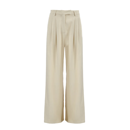 Pantalon kaki décontracté et élégant à jambes larges, idéal pour l'automne et l'hiver, parfait pour le bureau ou le travail. Taille haute.