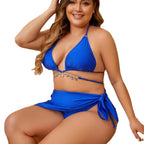 Traje de baño de tres piezas con cordones y bikini de diamantes de talla grande