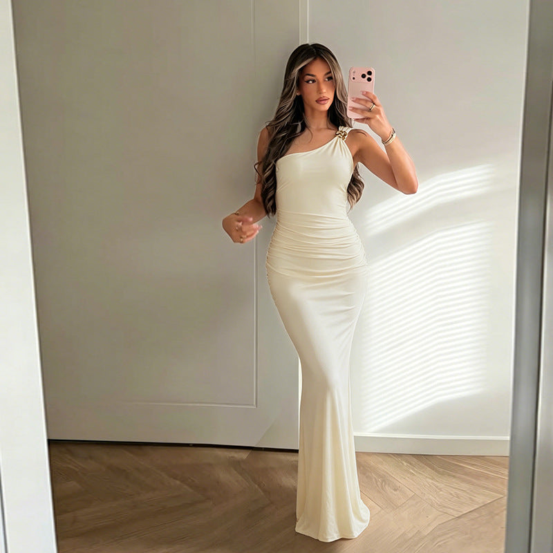 Summer Satin off Shoulder Party off Shoulder Buckle Dress Women FREYA