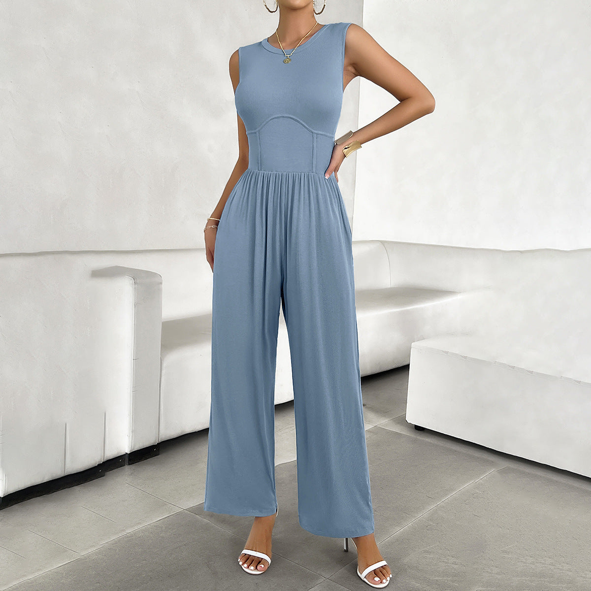 Sexy Waist Solid Color Jumpsuit Women Clothing Spring Summer High Waist Slimming Zoyun