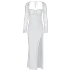 Autumn Women Wear Low Cut Self Tie Lace Slim Fit Slit Sexy Dress