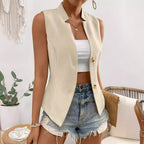Women Clothing V neck Buttons Sleeveless Cardigan Shirt Vest Small Vest Top ErQi