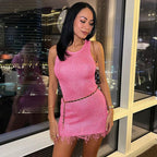 Robe fourreau sexy sans manches à col rond pour femme