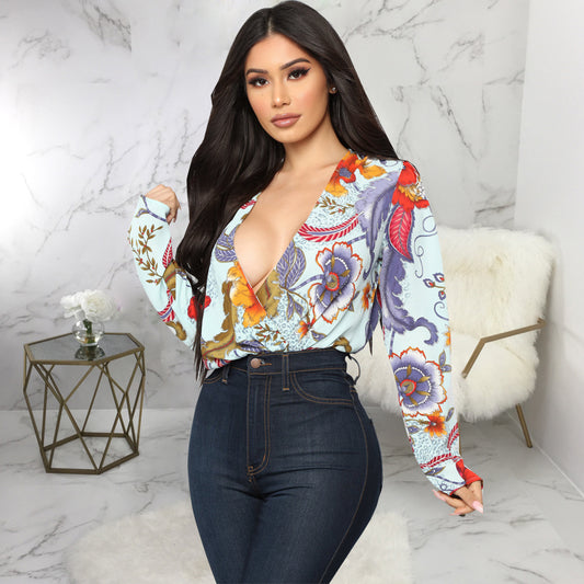 Chemise femme décontractée à imprimé numérique multicolore