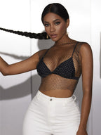 Mesh Diamond Vest Sexy Hollow Out Cutout Nightclub Disco Women Top Hadid