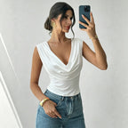 Summer Swing Collar Sleeveless T shirt Waist Slimming Sexy Short Top Women Yiskiss