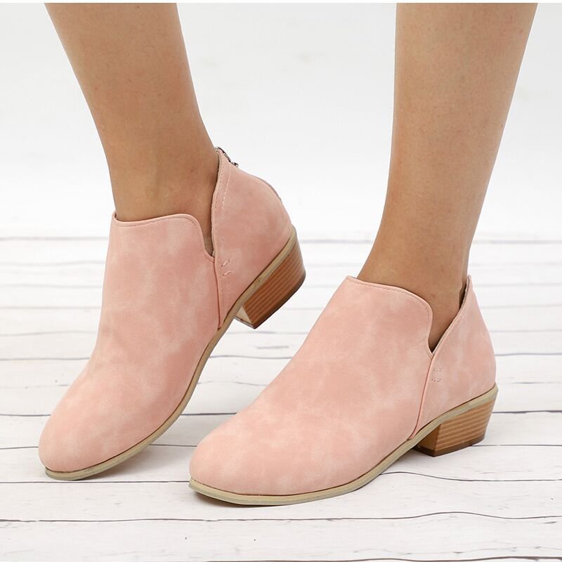 Plus Size Thick Heel Thin Ankle Boots Women Solid Color Pointed Toe Back Zipper Low Heel Shoes ZUIMEI