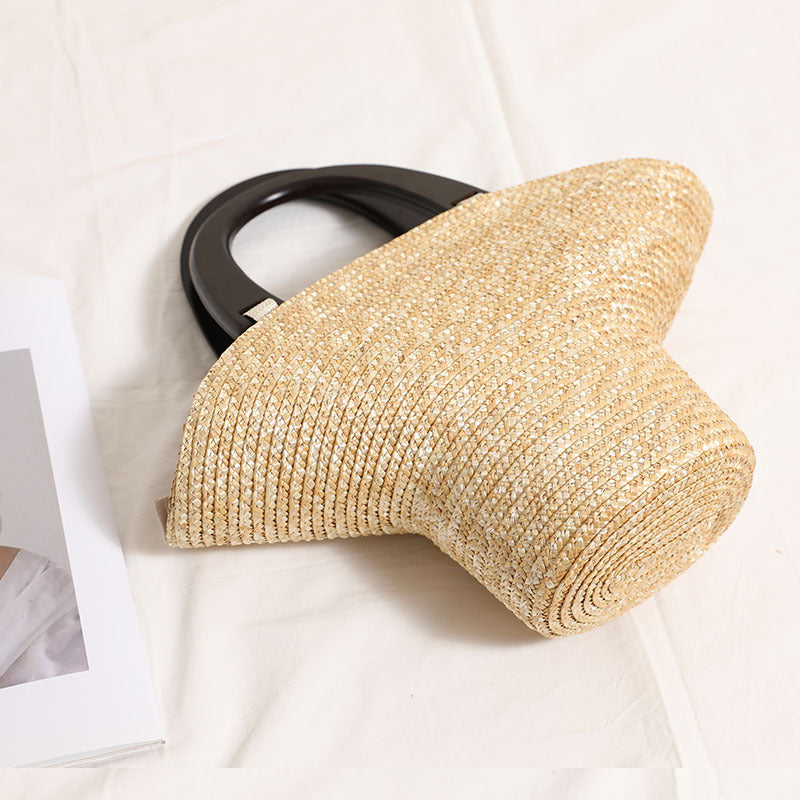 Wooden Portable Hat Straw Bag Fresh Straw Woven Bag Vacation Beach Bag Women Bag EaseWoven
