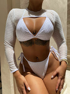 Sexy Long Sleeve Sunscreen Swimwear Swimsuit Mesh Bikini Twingo