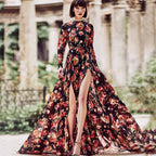 Women Clothing Print Large Swing Dress Slit Fashionable Maxi Dress Beach Dress