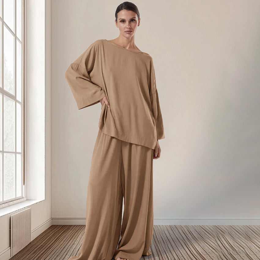 Pyjama ample et décontracté pour femme, vêtement d'intérieur simple, en modal, à manches longues, collection automne