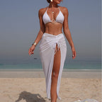 Solid Color Beach Sun Protection Tulle Skirt Sexy Three Piece Set Bikini Split Swimsuit SanYuva