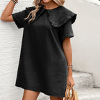 Wooden Ear Large Collared Short Sleeve Side Pocket Washed Denim Dress MANNY
