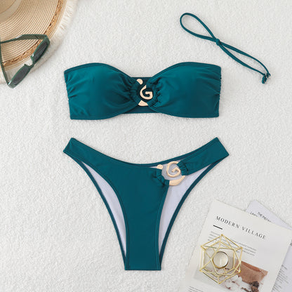 Conjunto de bikini sexy de playa de verano con parte superior de tubo y espalda descubierta para mujer