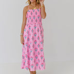 Women Urban Casual Printed Floral Pleated Sling Dress Eedele