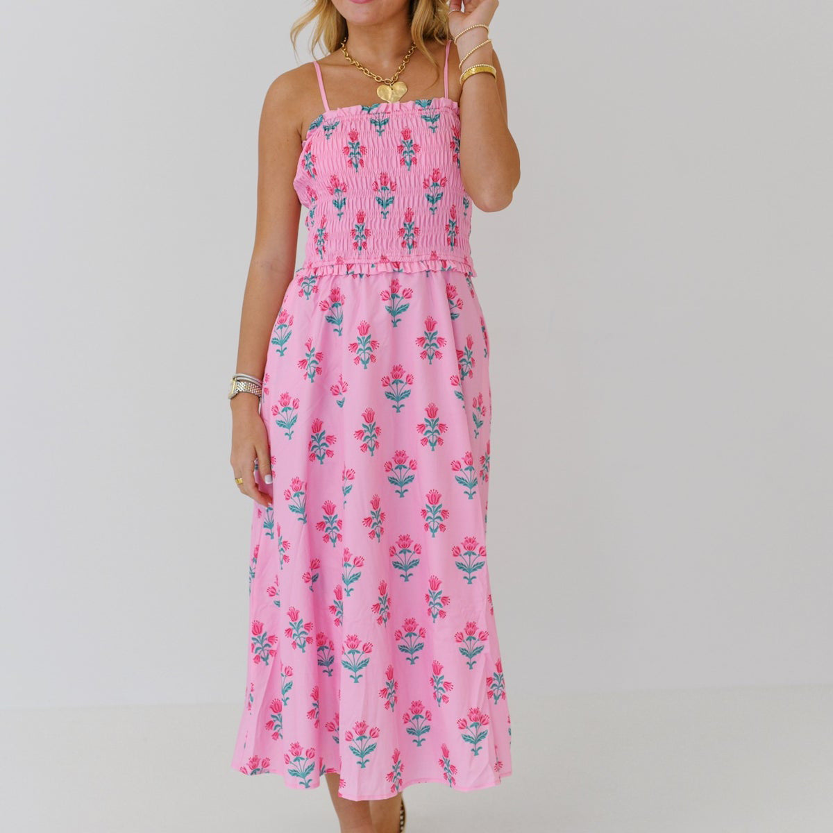 Women Urban Casual Printed Floral Pleated Sling Dress Eedele