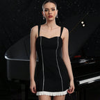 Sexy A Line Dress Sexy Backless Striped Lace Splicing Sling Dress TAJA