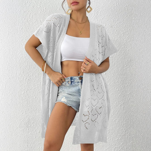 Ropa para mujer, blusa tejida en jacquard, blusa playera, blusa protectora del sol, cárdigan holgado