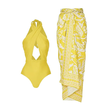 Traje de baño de una pieza de dos piezas para mujer, bikini ajustado adelgazante, traje de baño de gasa