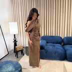 Spring Summer Elegant Retro One Shoulder Pleated Slim Slit Dress RMAI