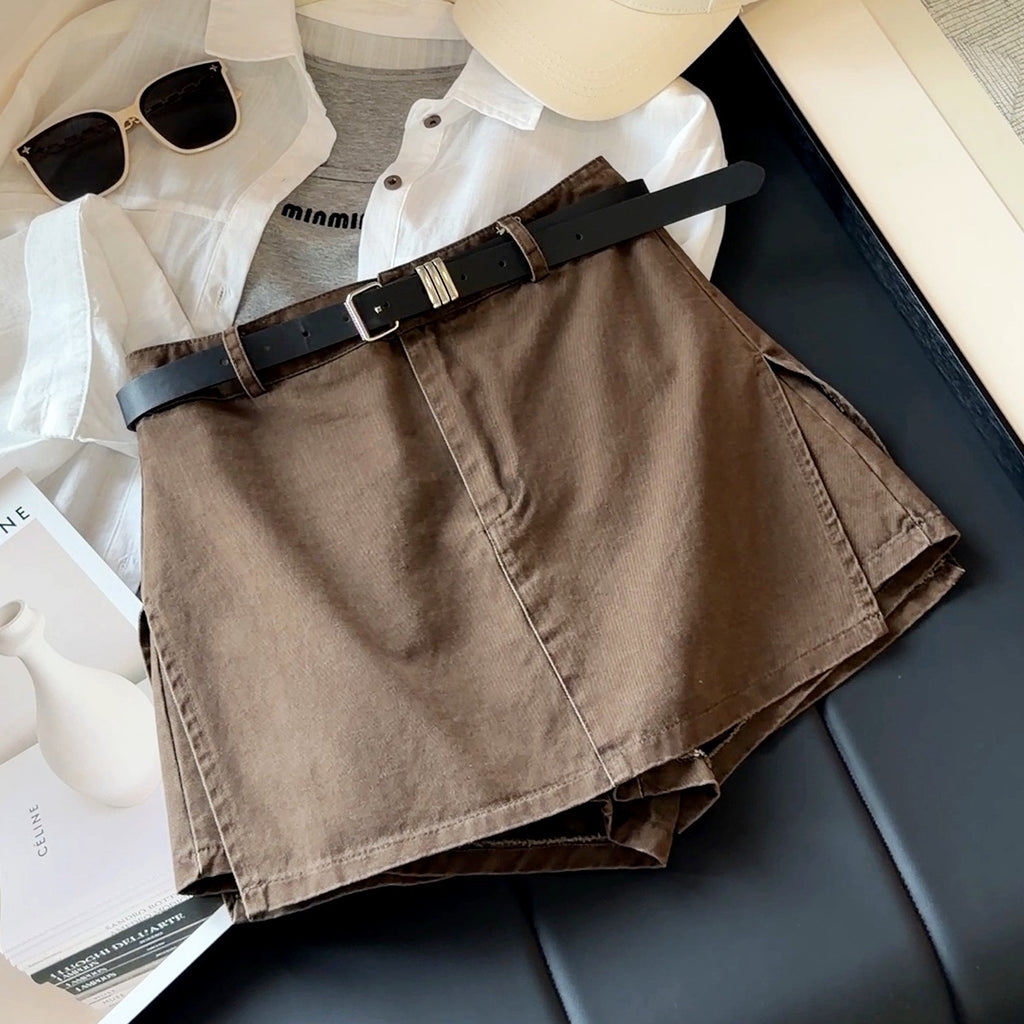Retro Workwear High Waist Slimming Denim Short Culotte Women Autumn Anti Exposure A line Short Skirt Sunnygrace