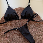Ladies Split Solid Color Love Heart Decorative Buckle T Back Bikini Swimsuit Bikini YatHin